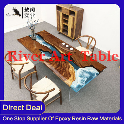 Rand-Fluss-Epoxidharz-Speisetisch-Hauptmöbel Art Real Wood Live